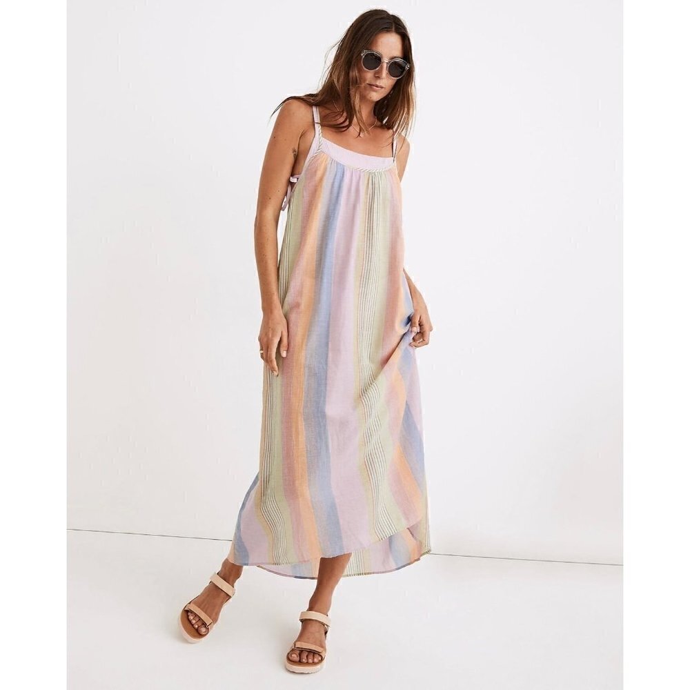 Madewell Tie-Back Cover-Up Maxi Dress in Rainbow Stripe